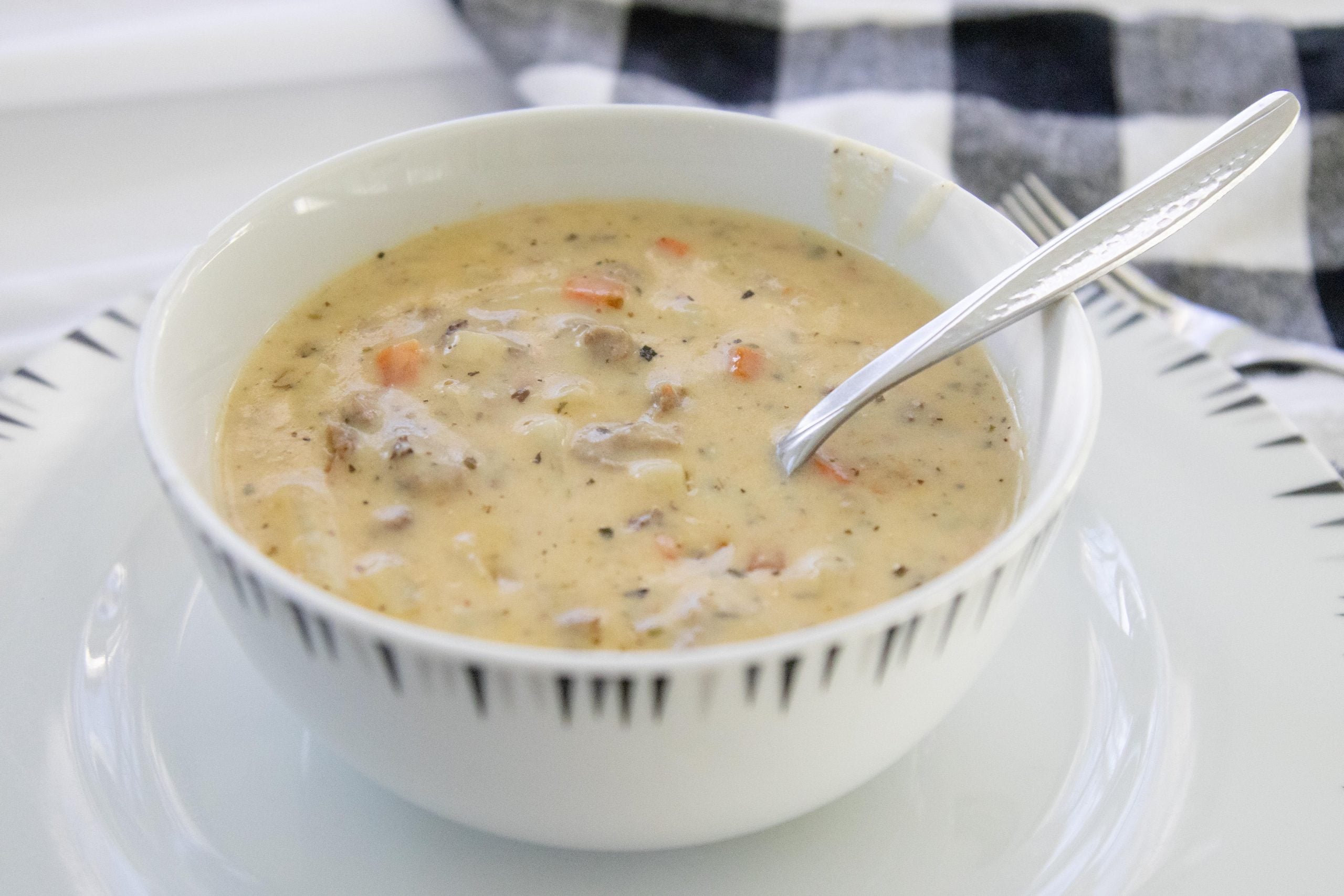 dish of soup on a white plate