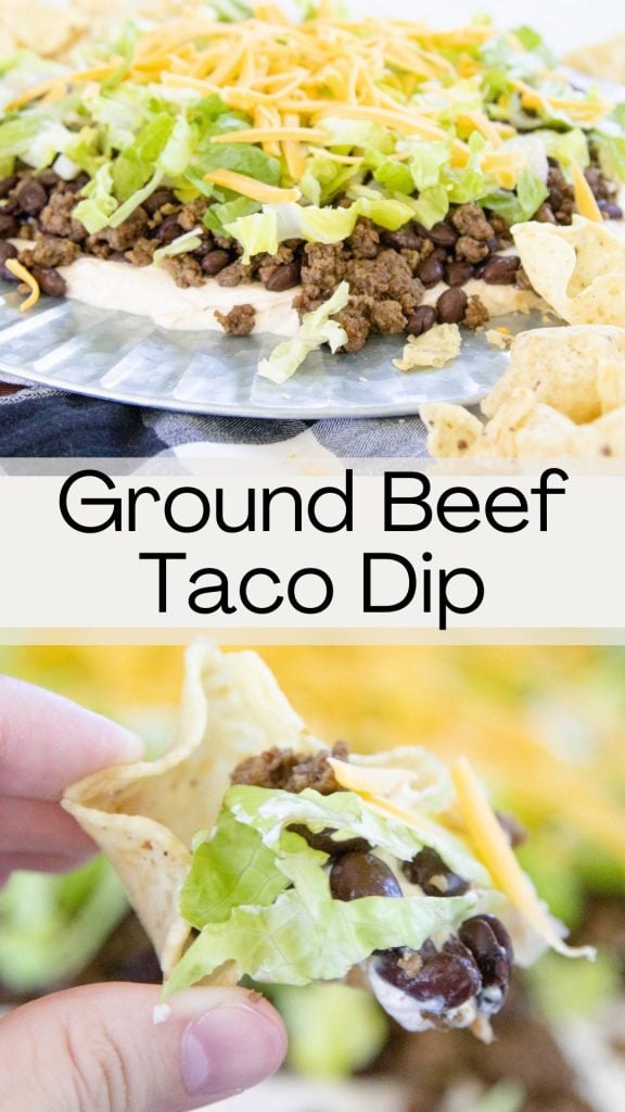 pinterest thumbnail image for ground beef taco dip