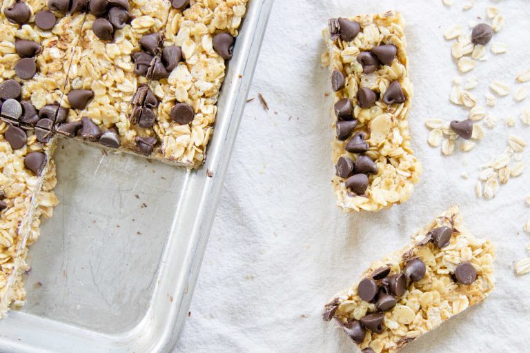 chewy crispy rice granola bar on the counter