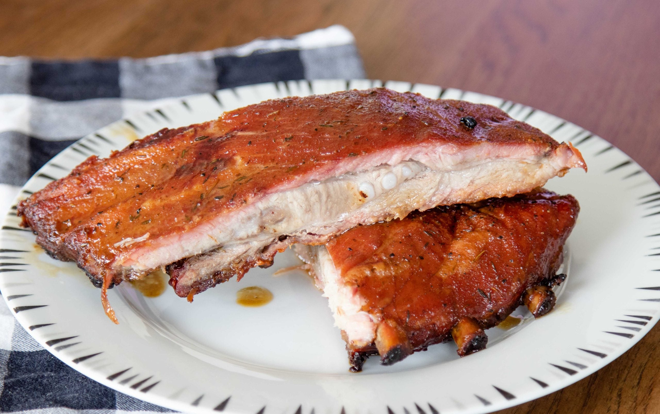 finished pork ribs cut and on a plate