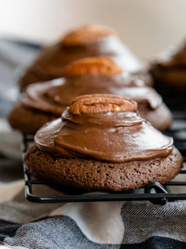 chocolate marshmallow surprise cookies on a wire rack