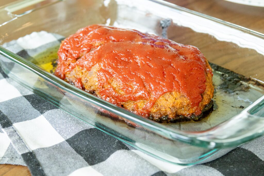 freshly baked meatloaf in a pan on the table