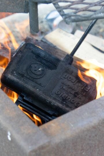 mountain pie iron in a campfire