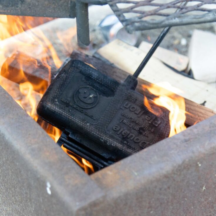 mountain pie iron in a campfire
