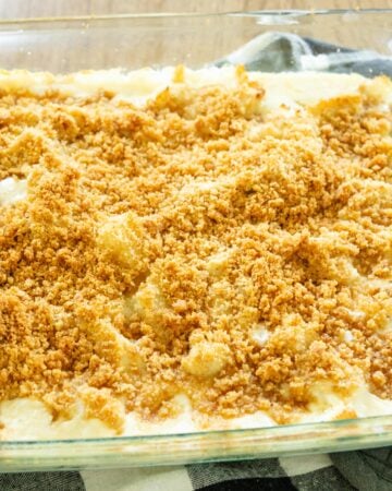 freshly baked chicken potato casserole in a pan