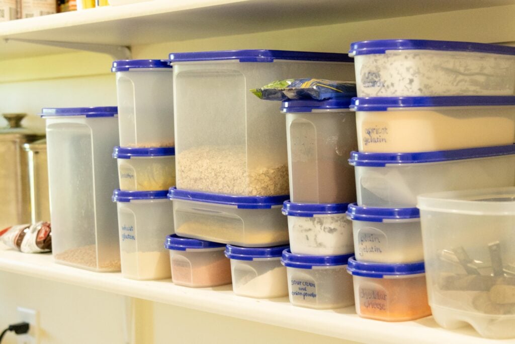 modular mates filled with pantry staples on a shelf