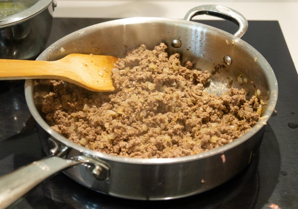 ground beef in a pan