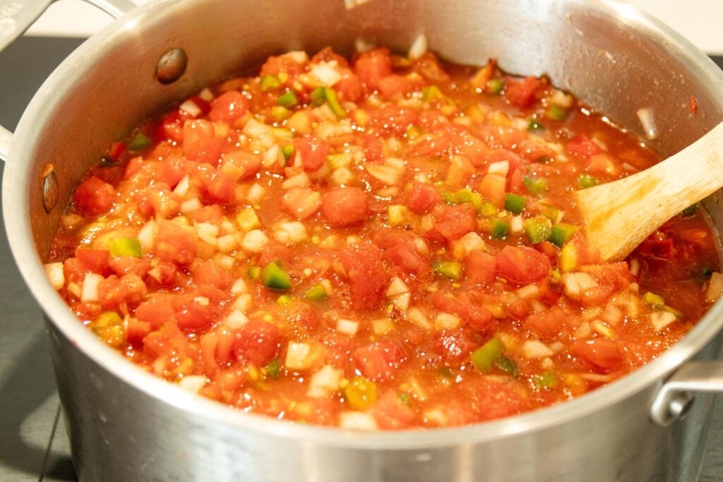 salsa in a pot on the stovetop
