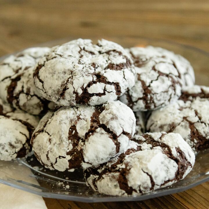 a plate of chocolate crinkle cookies