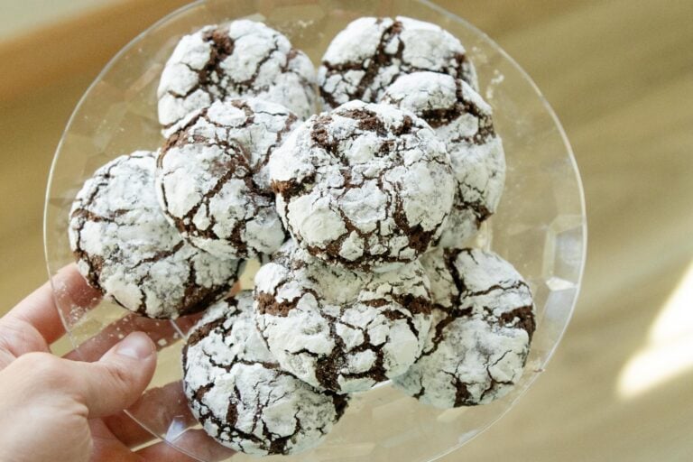 a plate of chocolate crinkle cookies