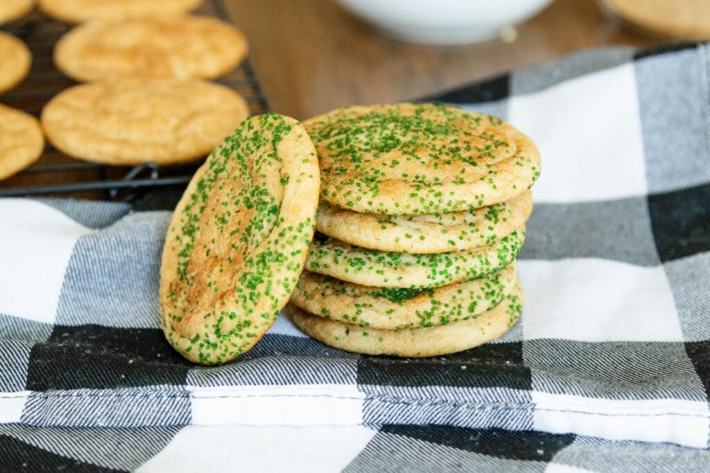 a stack of Christmas themed snickerdoodles