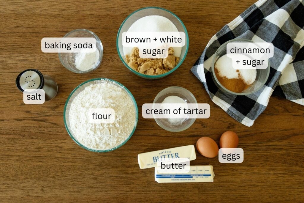 ingredients for snickerdoodles setting on the counter