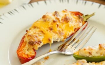 stuffed pepper on a plate with a fork