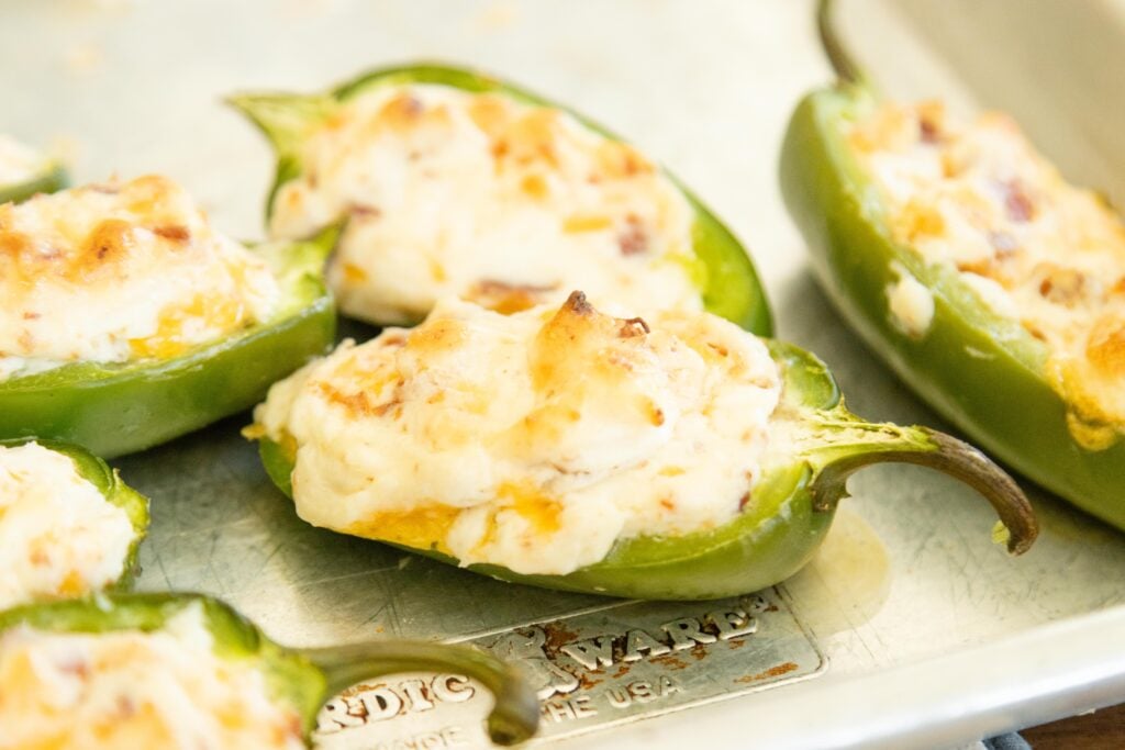 close up shot of a freshly baked jalapeno popper