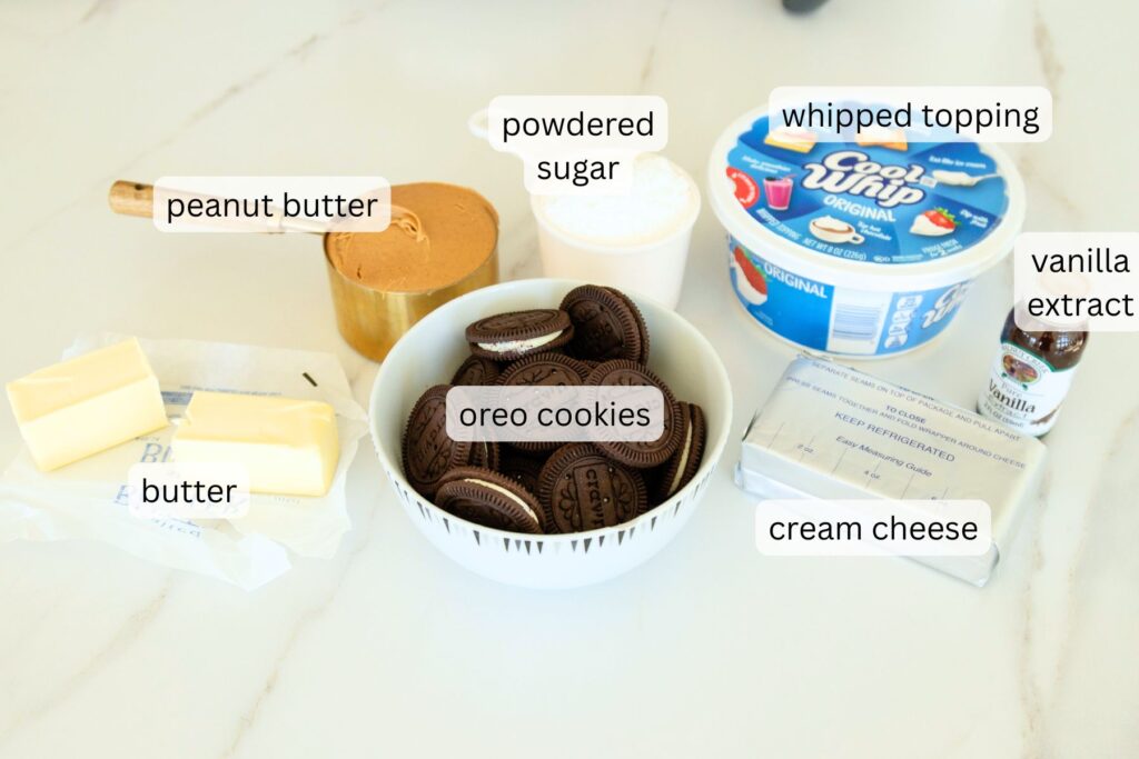 ingredients for peanut butter pie setting on the counter