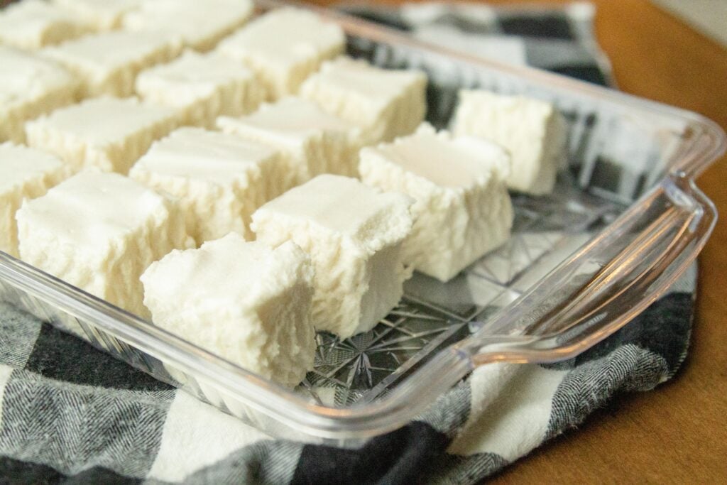 a tray of cut marshmallows