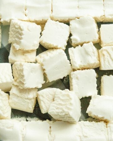 a bunch of cut marshmallows in a pan