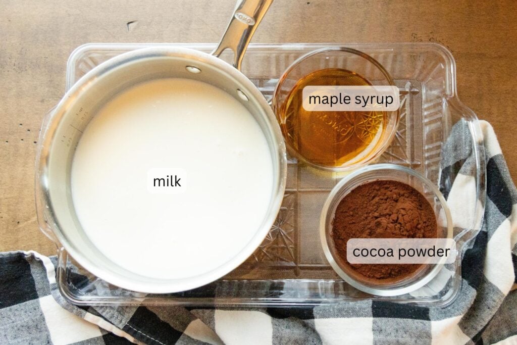 ingredients for hot cocoa on a tray