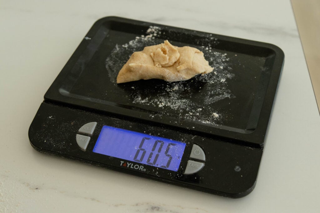 a dough ball on the scales
