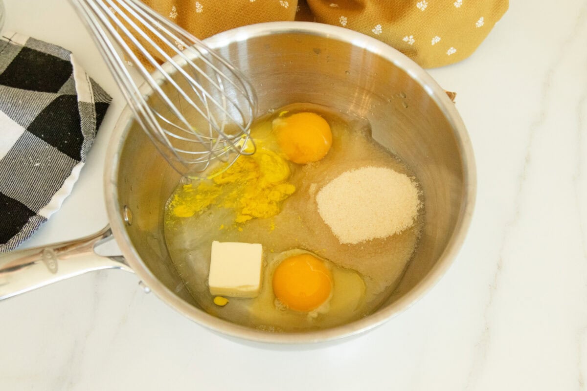 the macaroni salad dressing ingredients in a bowl
