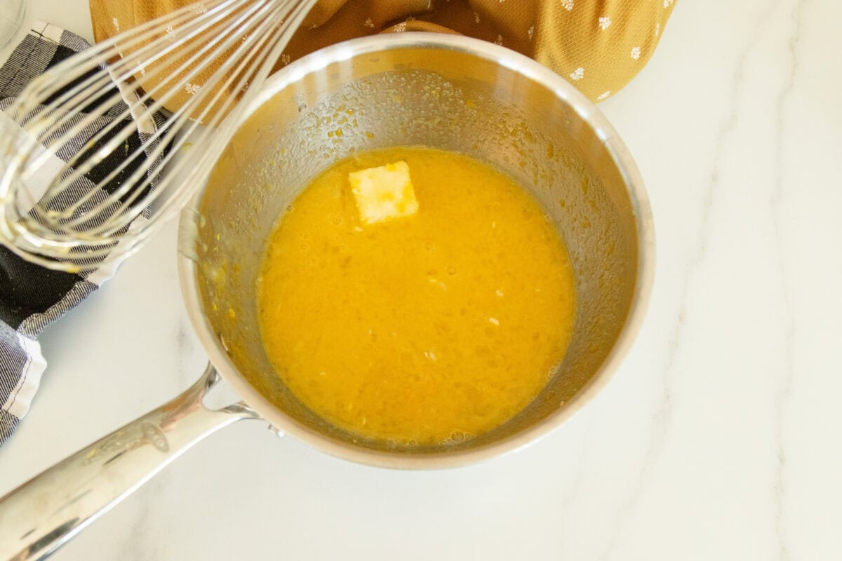 the macaroni salad dressing ingredients in a bowl