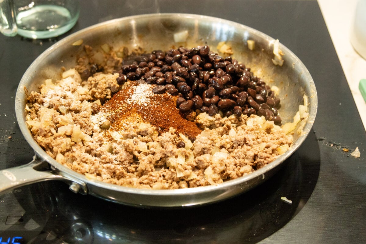 ground beef mixture in a pan