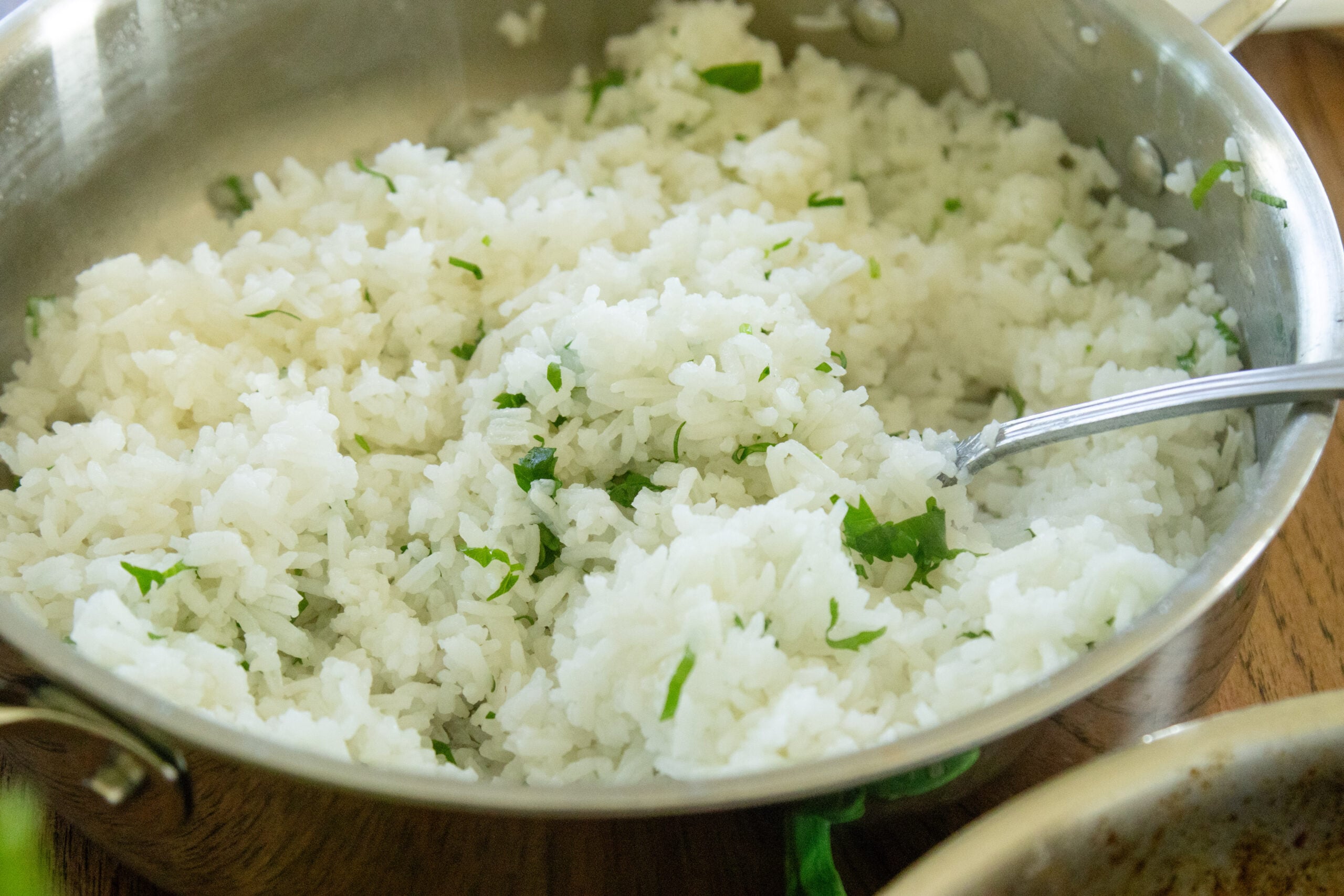 cilantro lime rice in a pan
