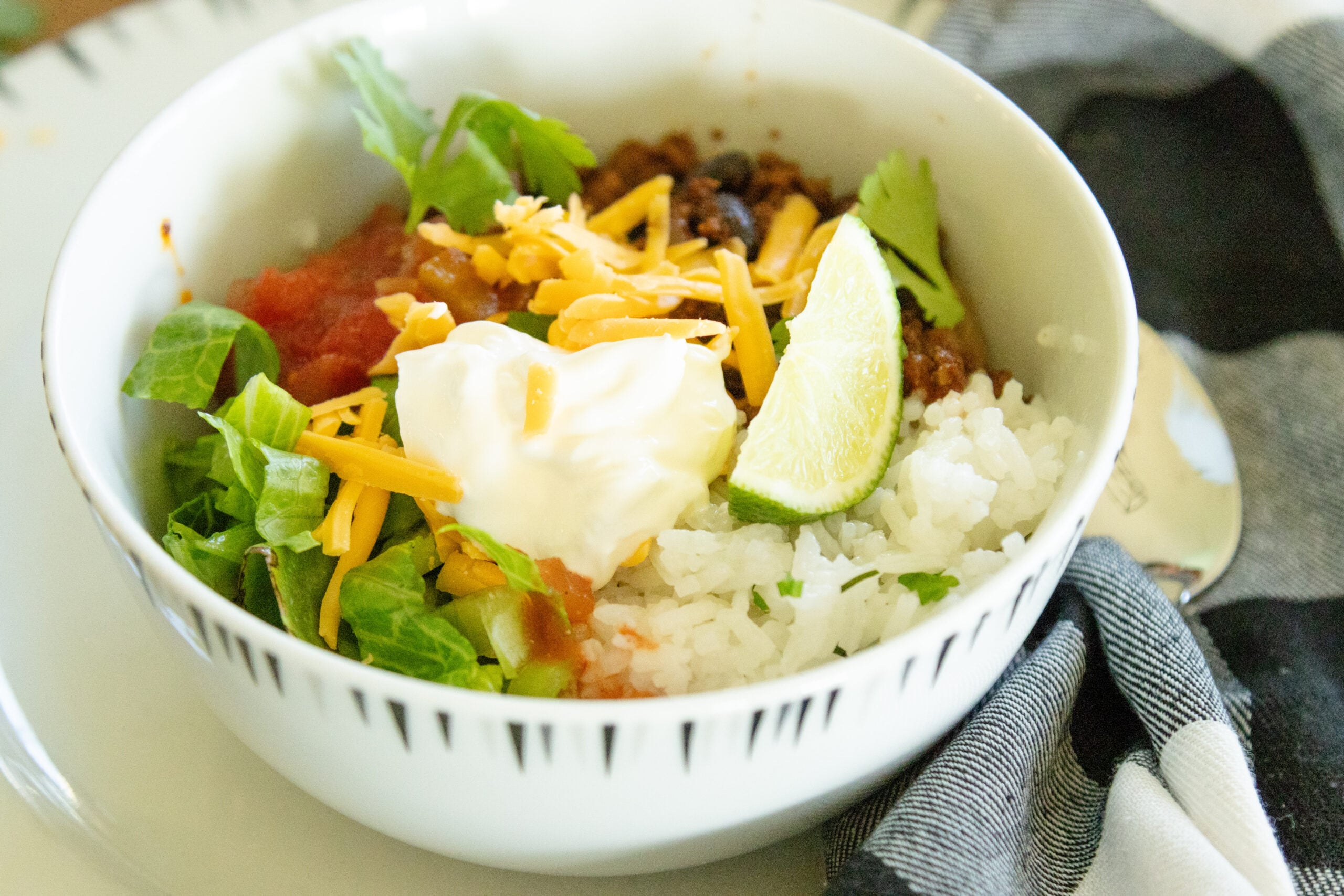 close-up shot of a taco bowl