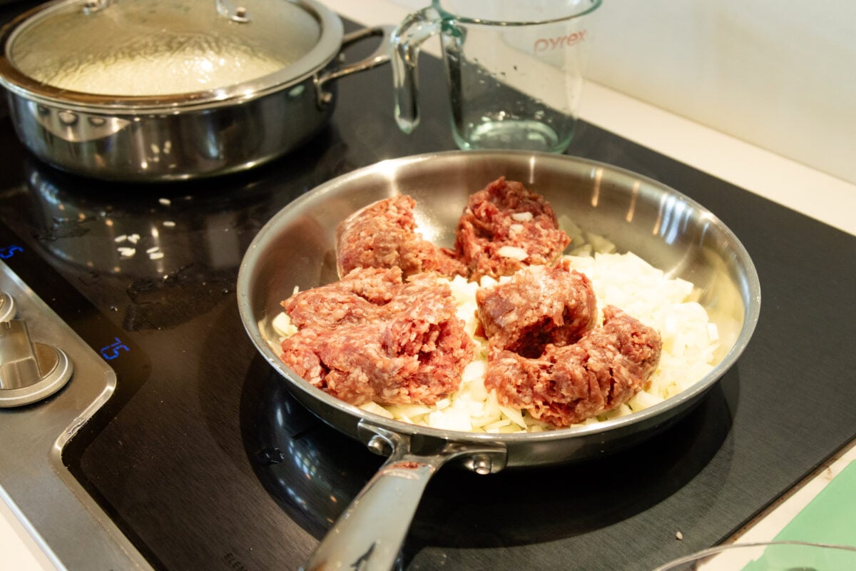 ground beef in a pan