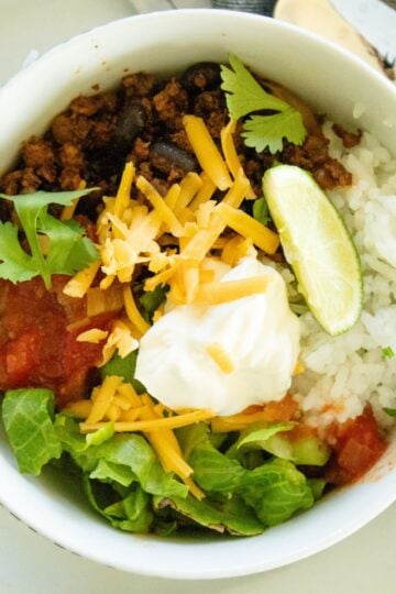 thumbnail image for ground beef taco bowls recipe post
