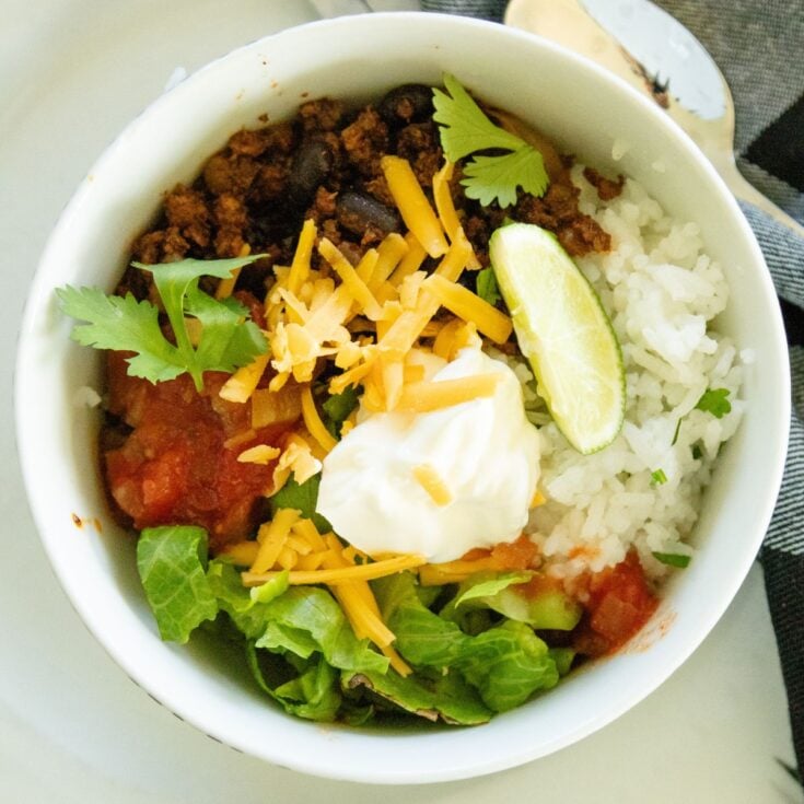 thumbnail image for ground beef taco bowls recipe post