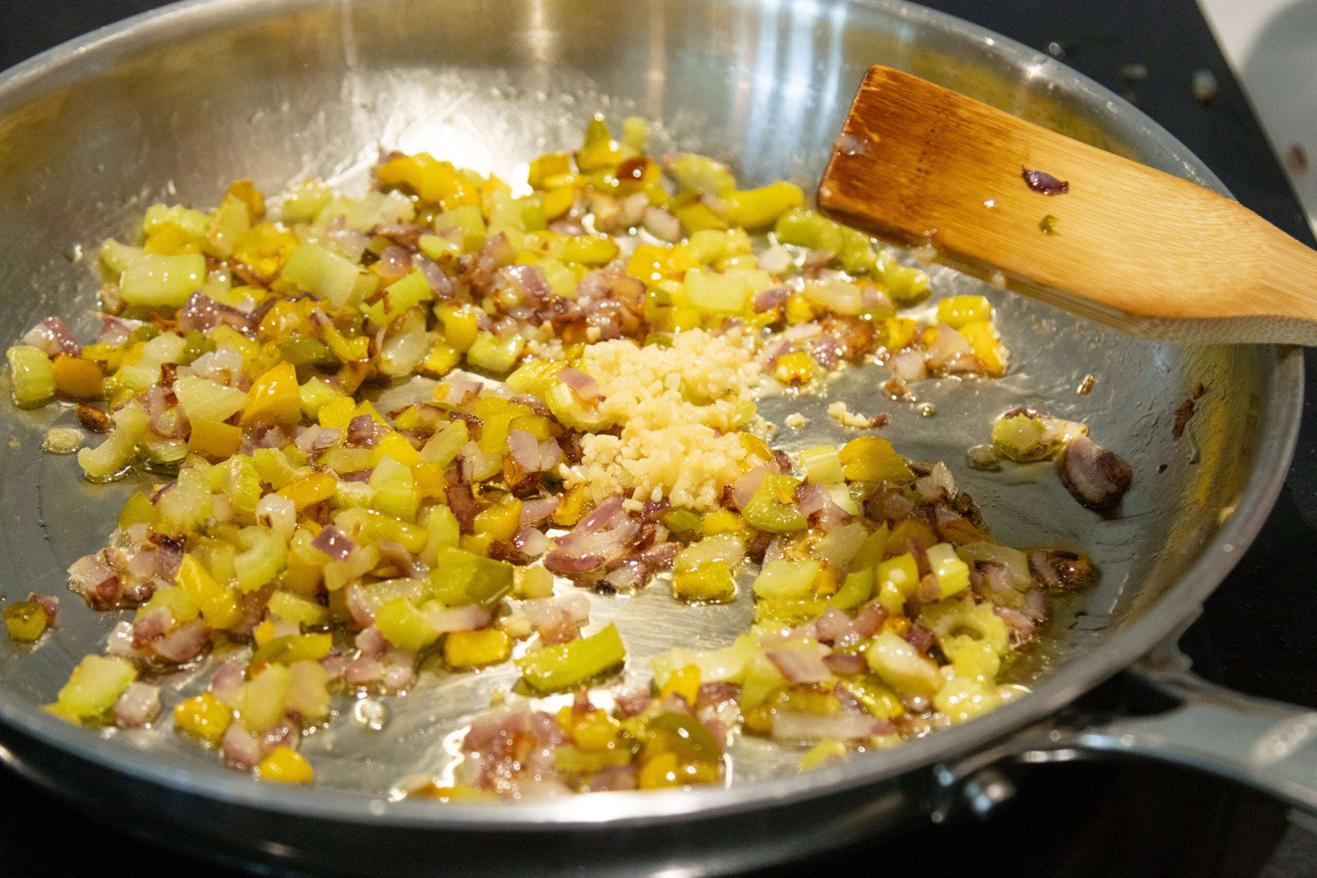 sauteed veggies in the pan