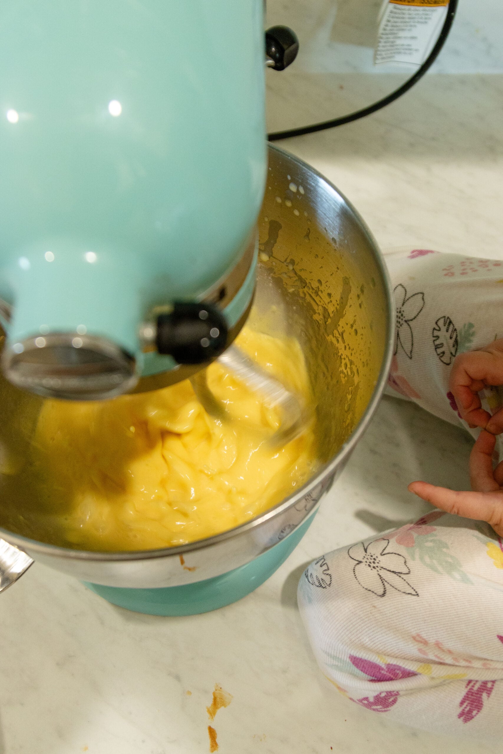 mixing up the pancake batter in the Kitchenaid