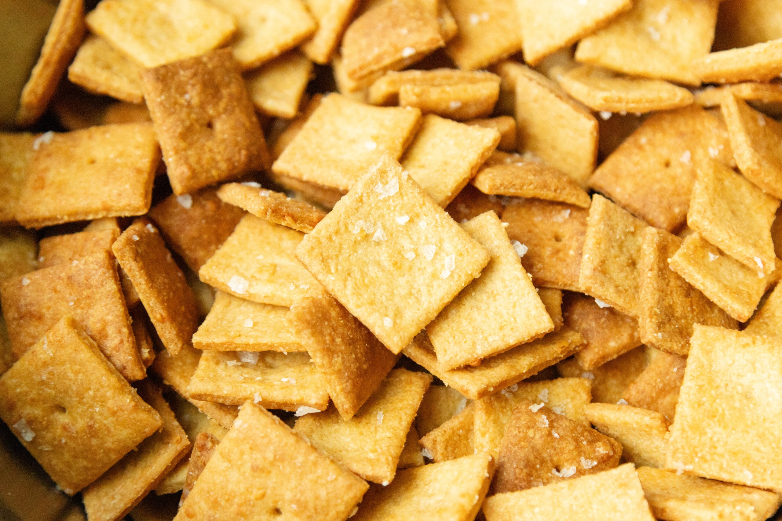 close-up shot of cheddar cheese crackers