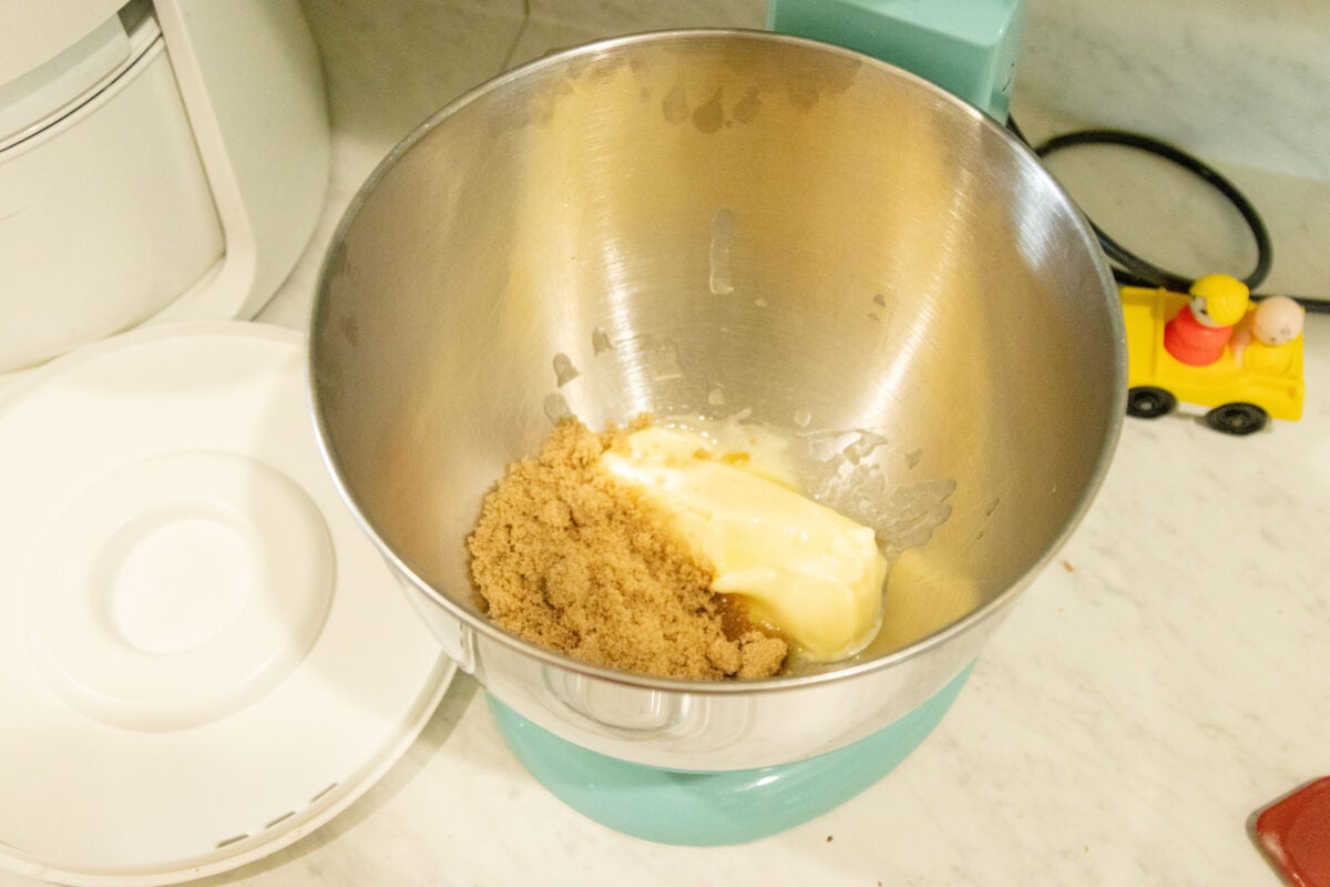 sugar and butter in the mixing bowl