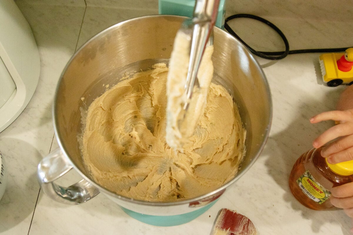 creamed butter and sugar in the mixing bowl
