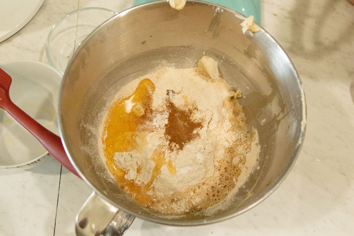 all the graham cracker ingredients in the mixing bowl