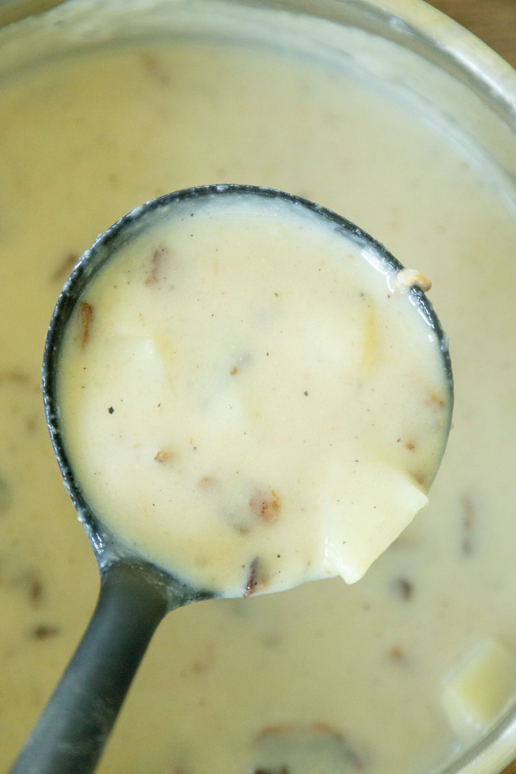 a dipper full of potato soup