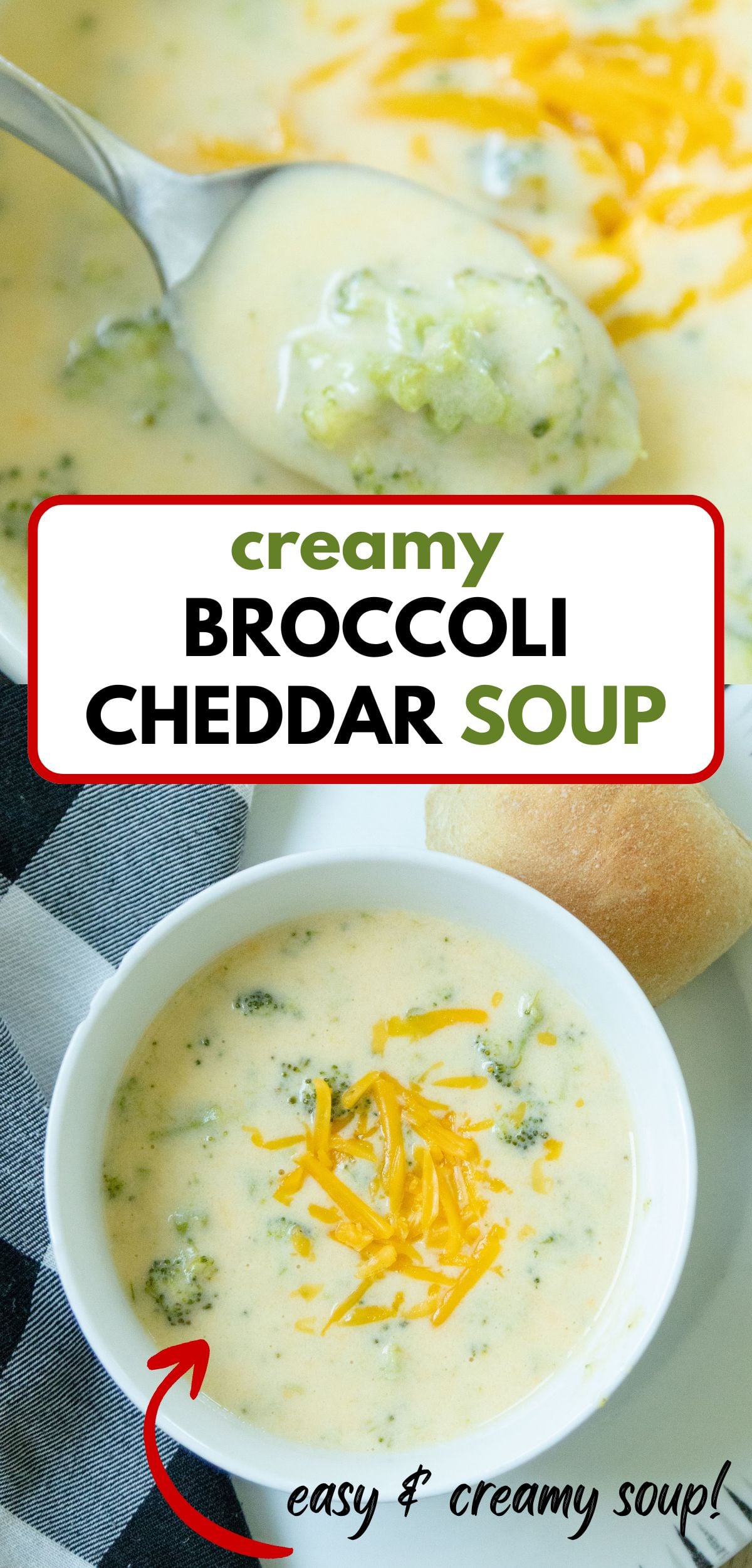 pin image for creamy broccoli cheddar soup