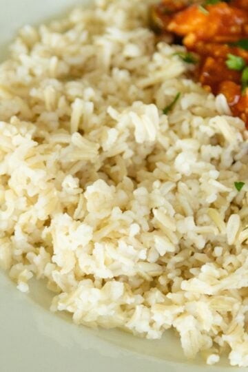 serving of brown rice on a plate