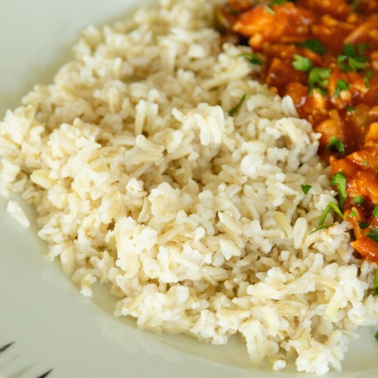 serving of brown rice on a plate