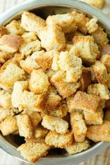 a bowl full of homemade whole wheat croutons thumbnail image