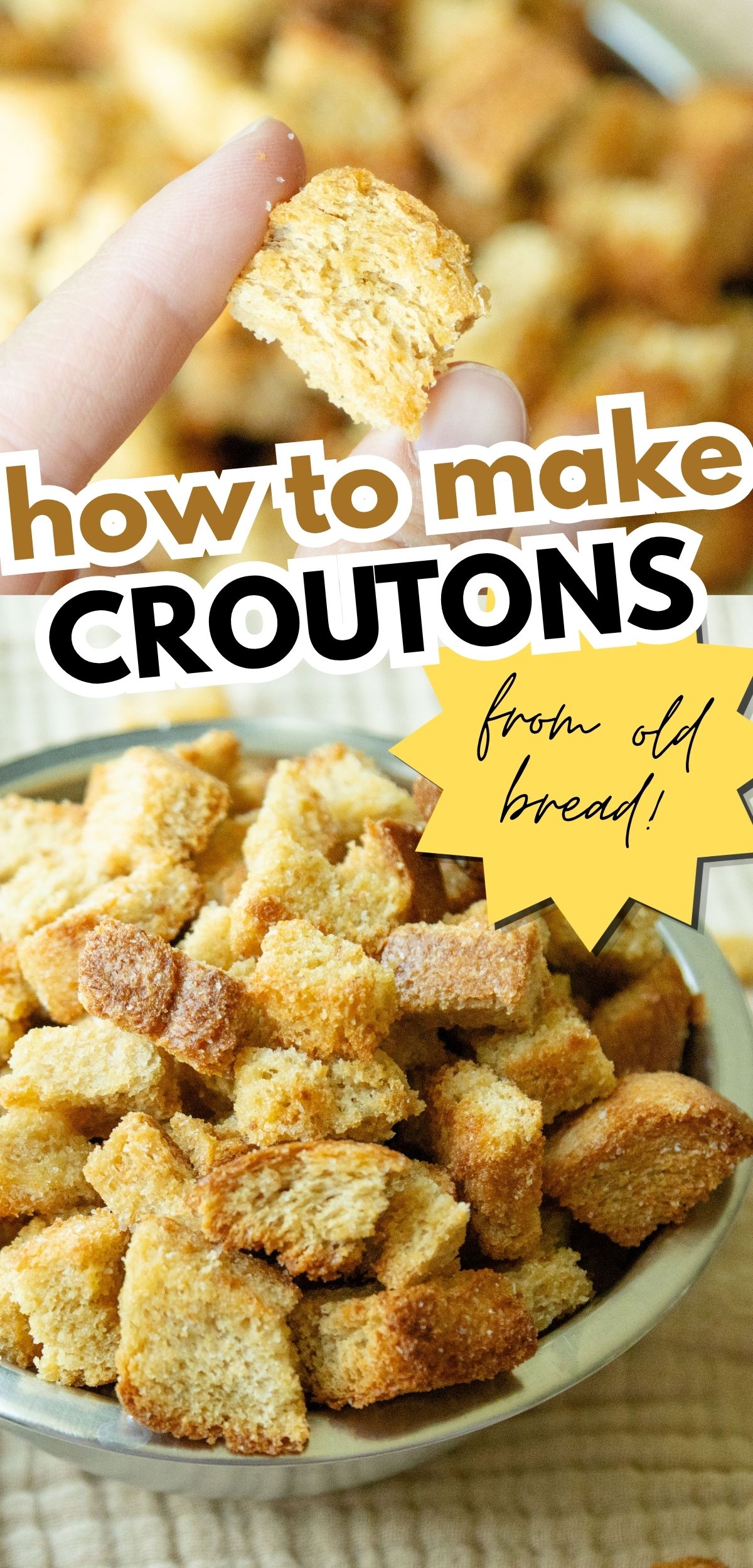 pin image for homemade whole wheat croutons post