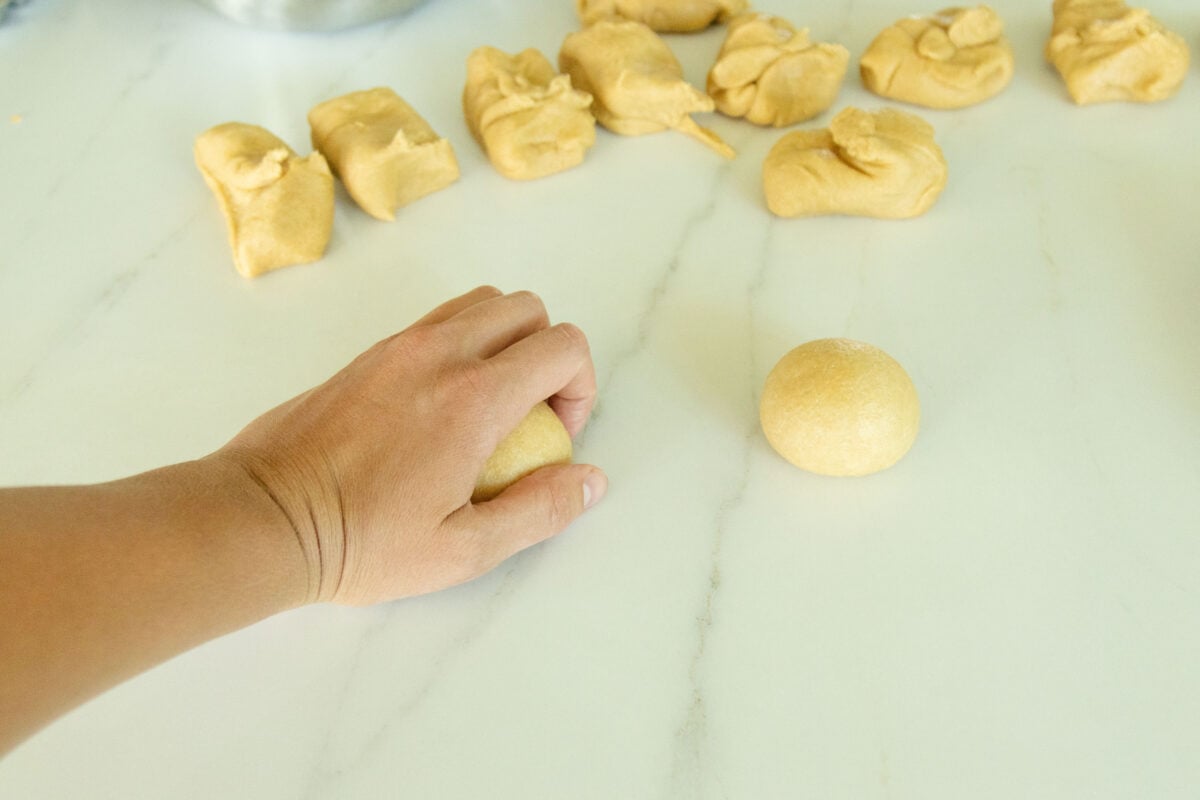 rolling the dough into balls