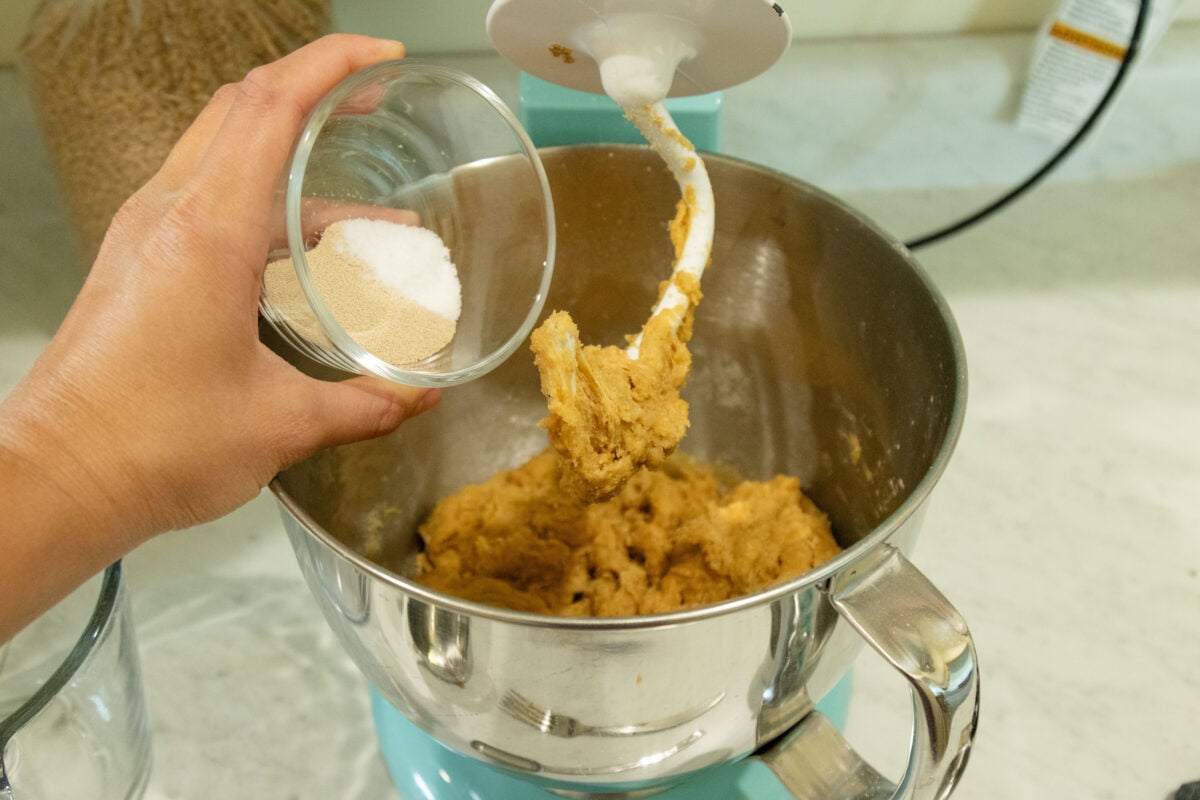 dumping in the salt and yeast