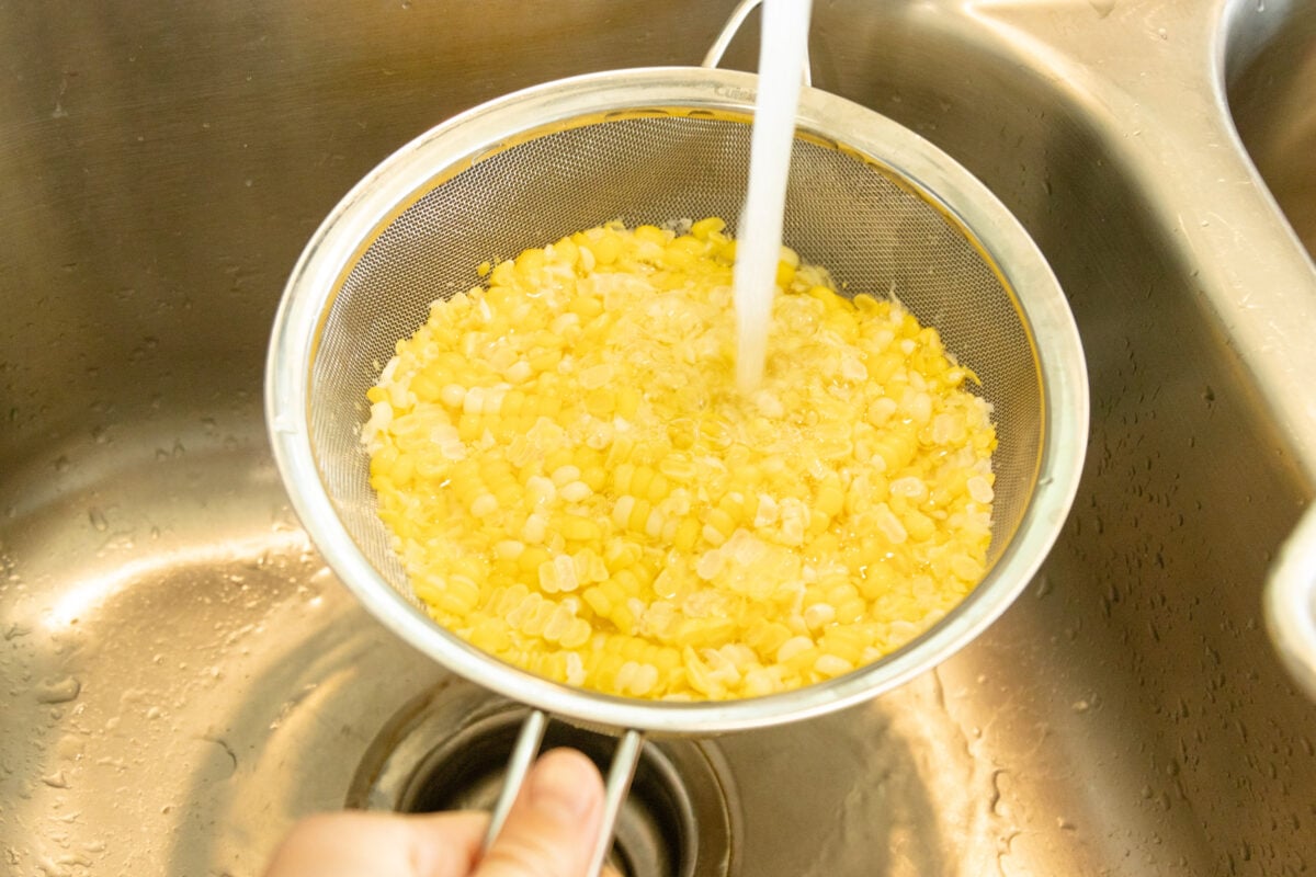 rinsing the corn