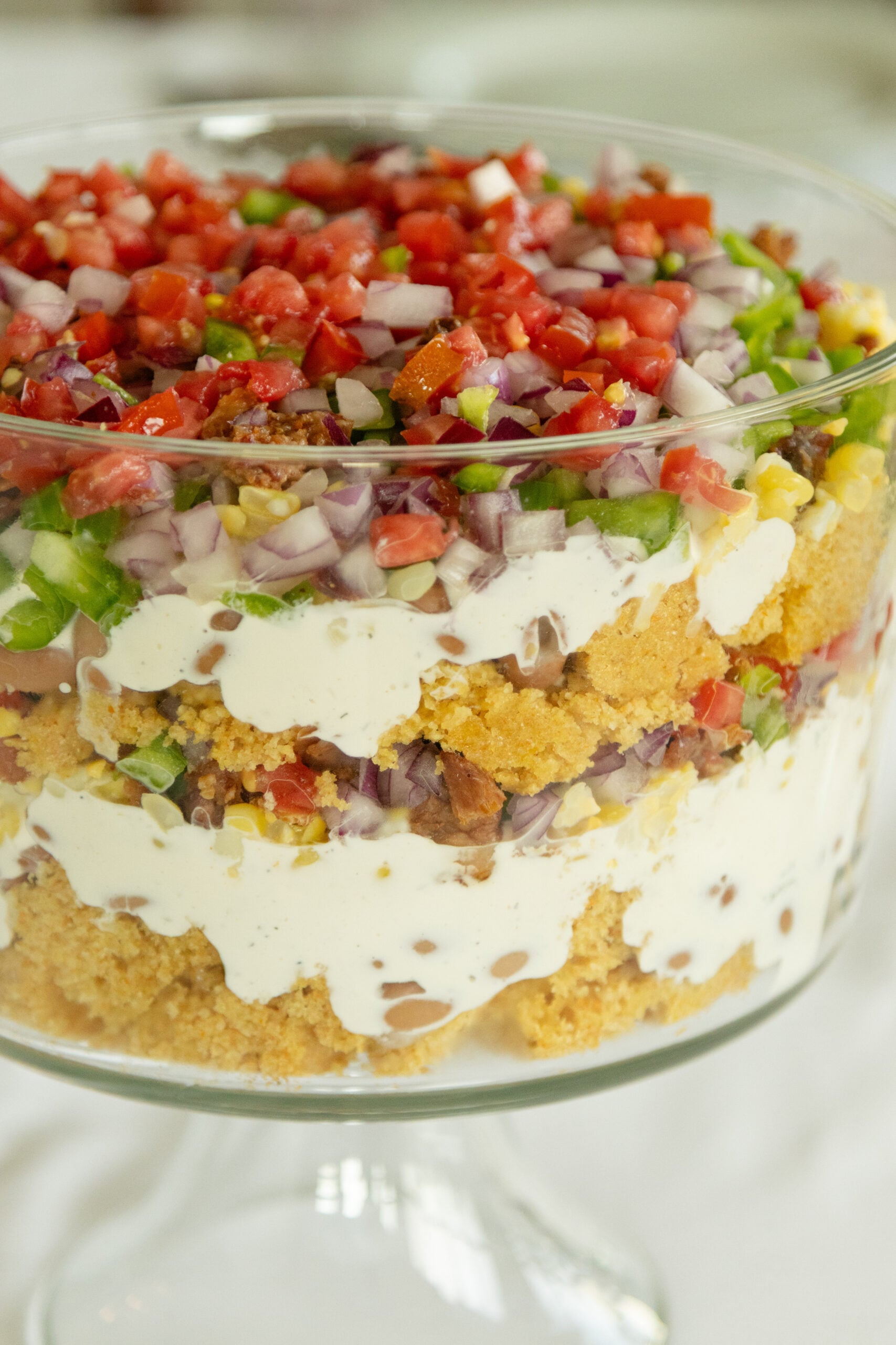 a close-up look at the cornbread salad