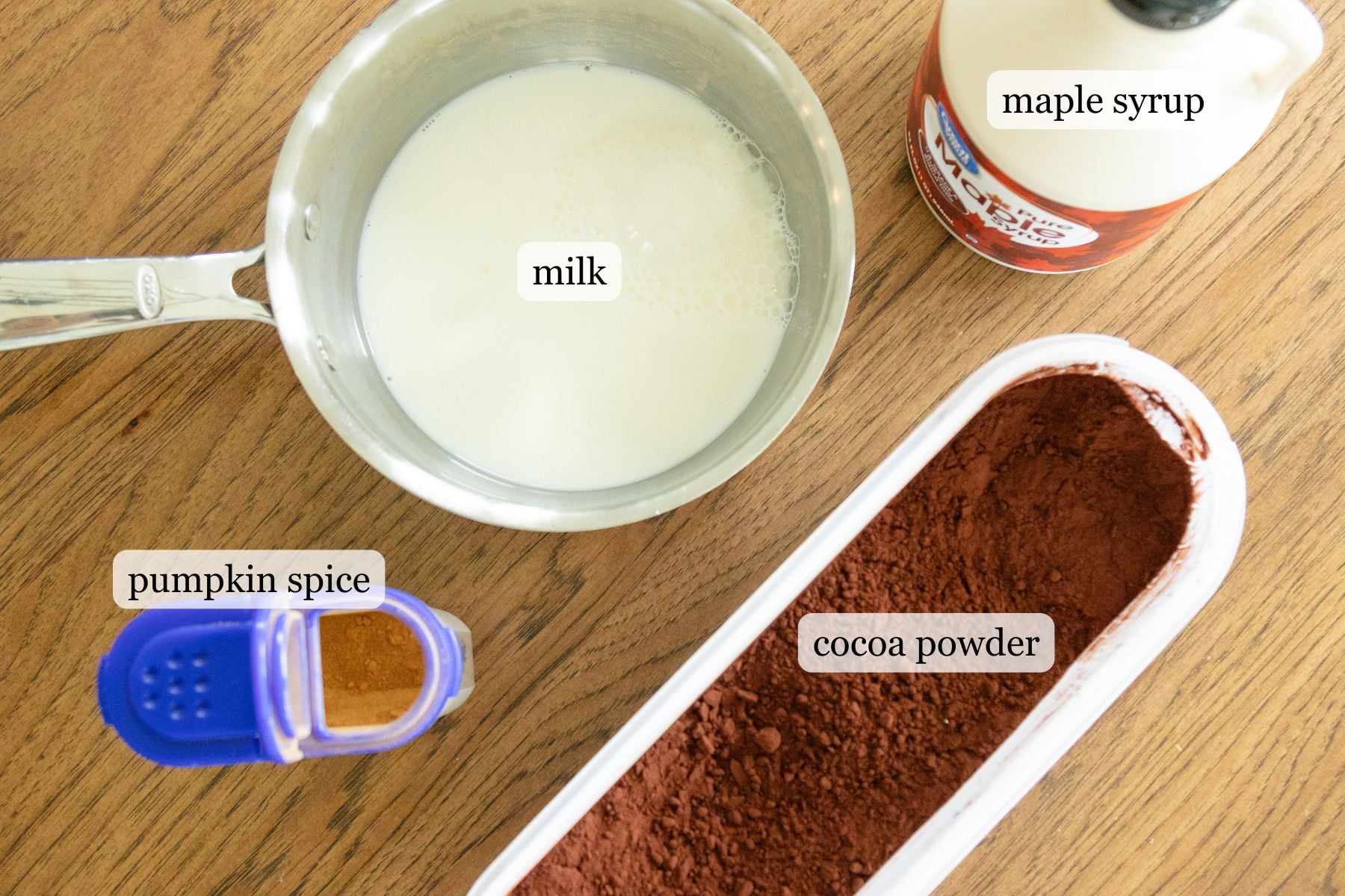 ingredients for pumpkin spice hot cocoa